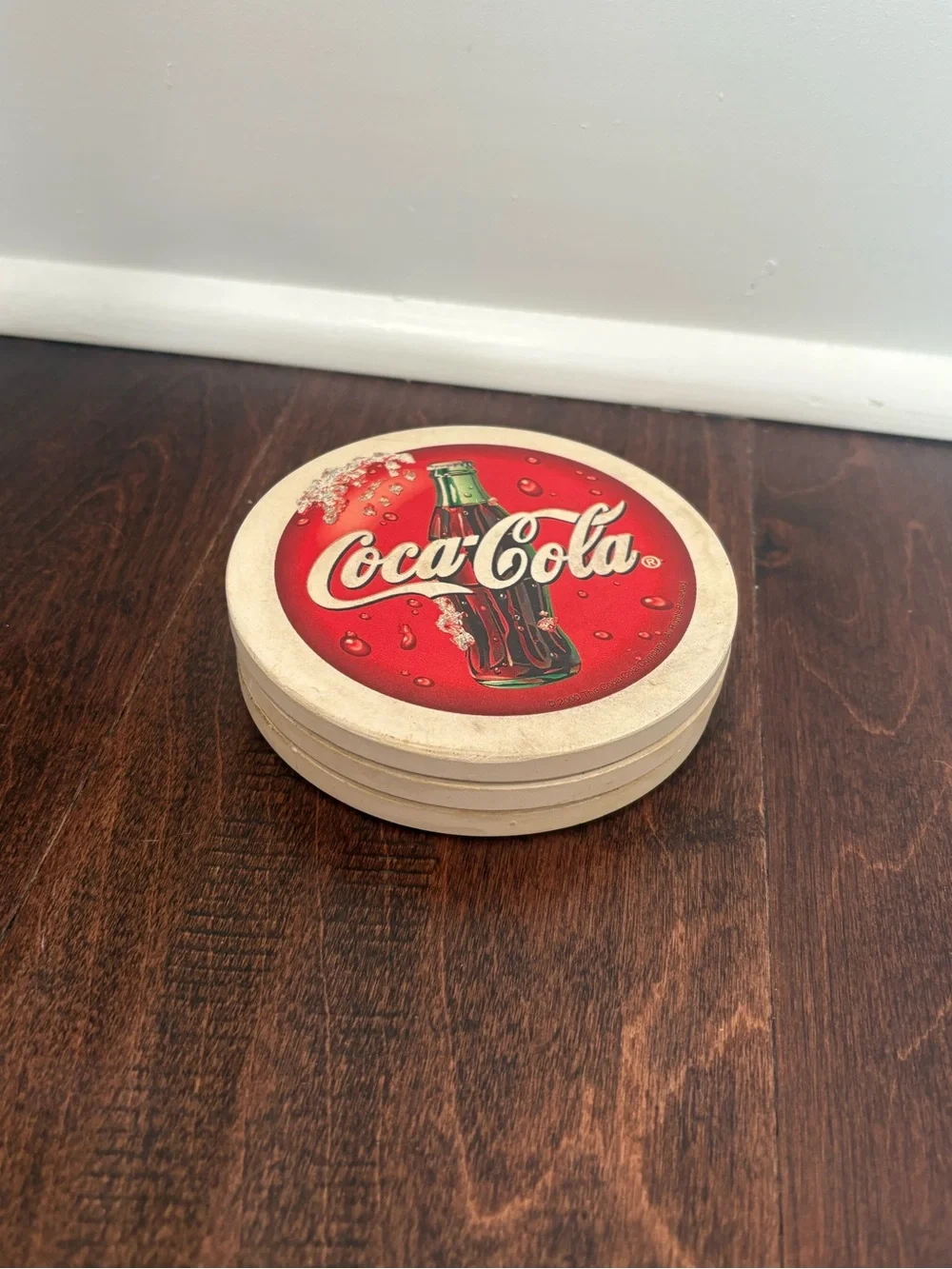 Vintage Coca Cola Red Ceramic Coasters Cork Back Set Of 3